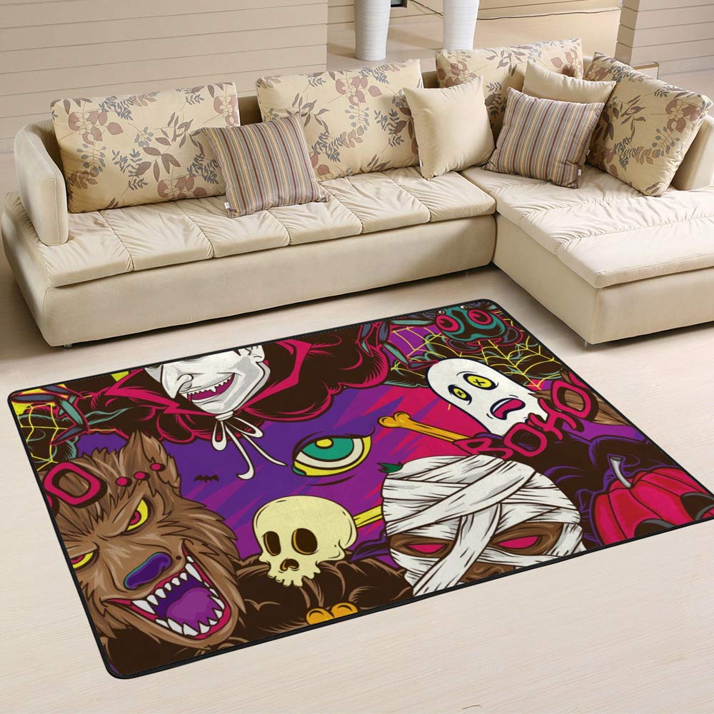 Tapis Halloween durable anti tache grand format Ruchen salon et chambre