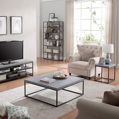 Miniatura 5 de CENSI Juego de 2 mesas de café modernas de mármol gris para sala de estar con parte superior extra gruesa