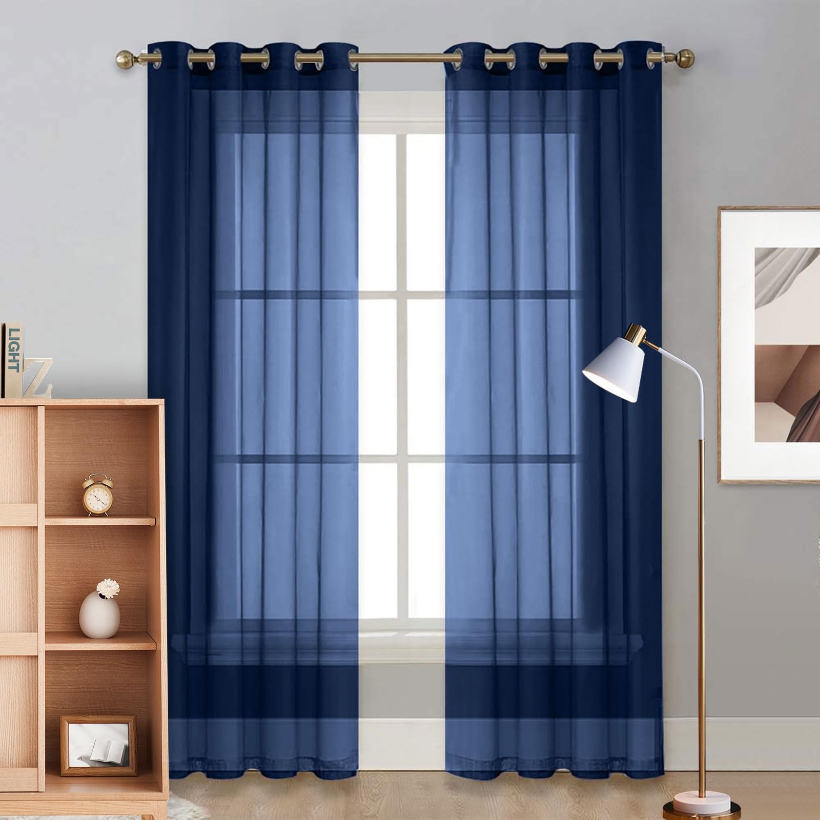 Rideaux salon demi transparent bleu foncé pour filtrer la lumière