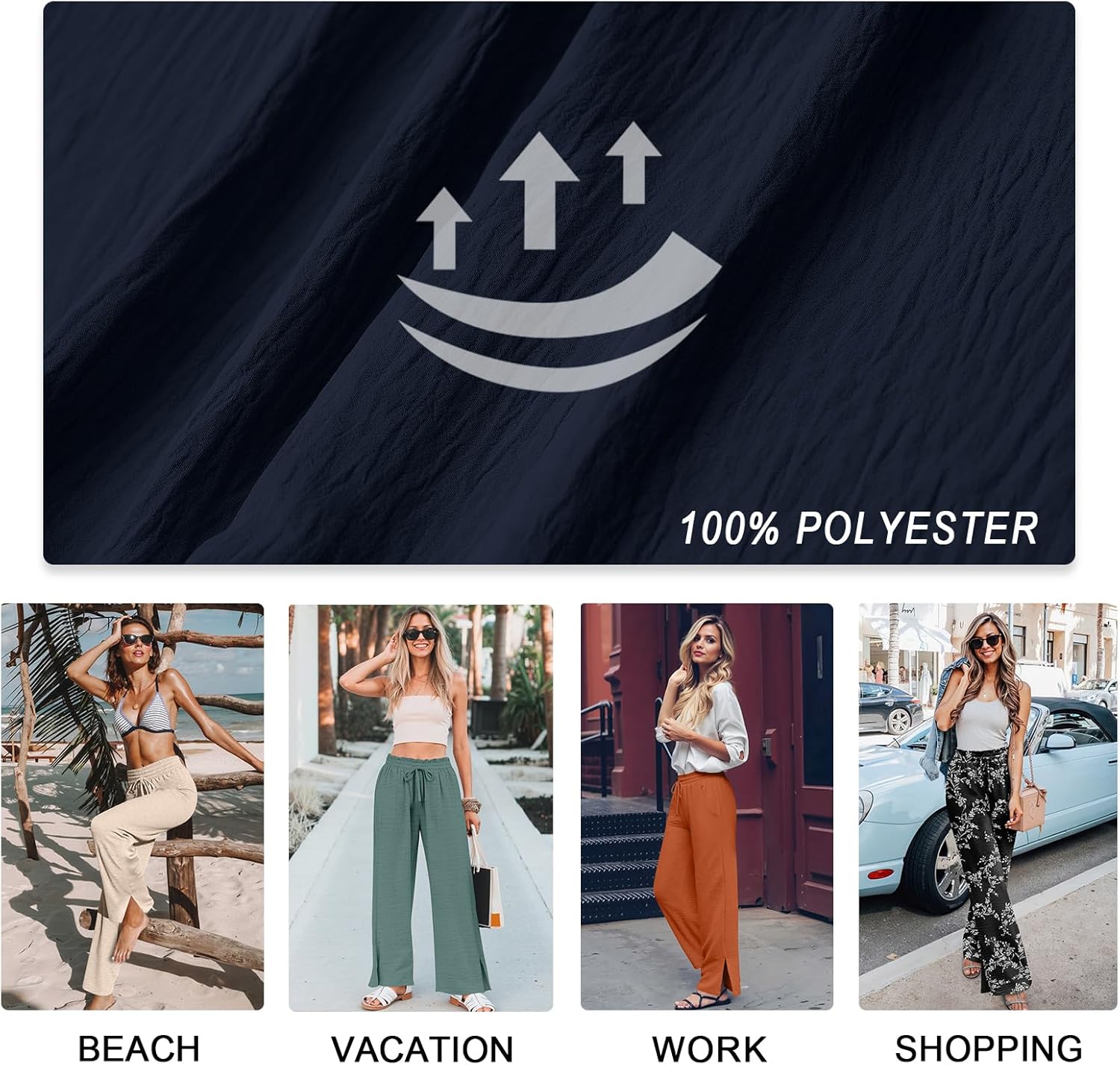 HOTGIFT 2026 Womens Pants Wide Leg High Waisted Adjustable Drawstring Trousers with Pockets Casual Lightweight - Image 5