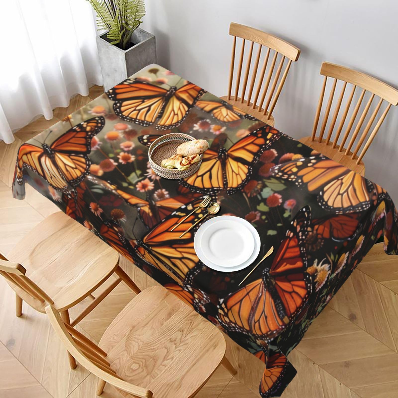 WPKJU Monarch Butterflies Printed Tablecloth 60x90 in Water Resistant Table Cover Washable Rectangle Table Cloth for Dining Tables