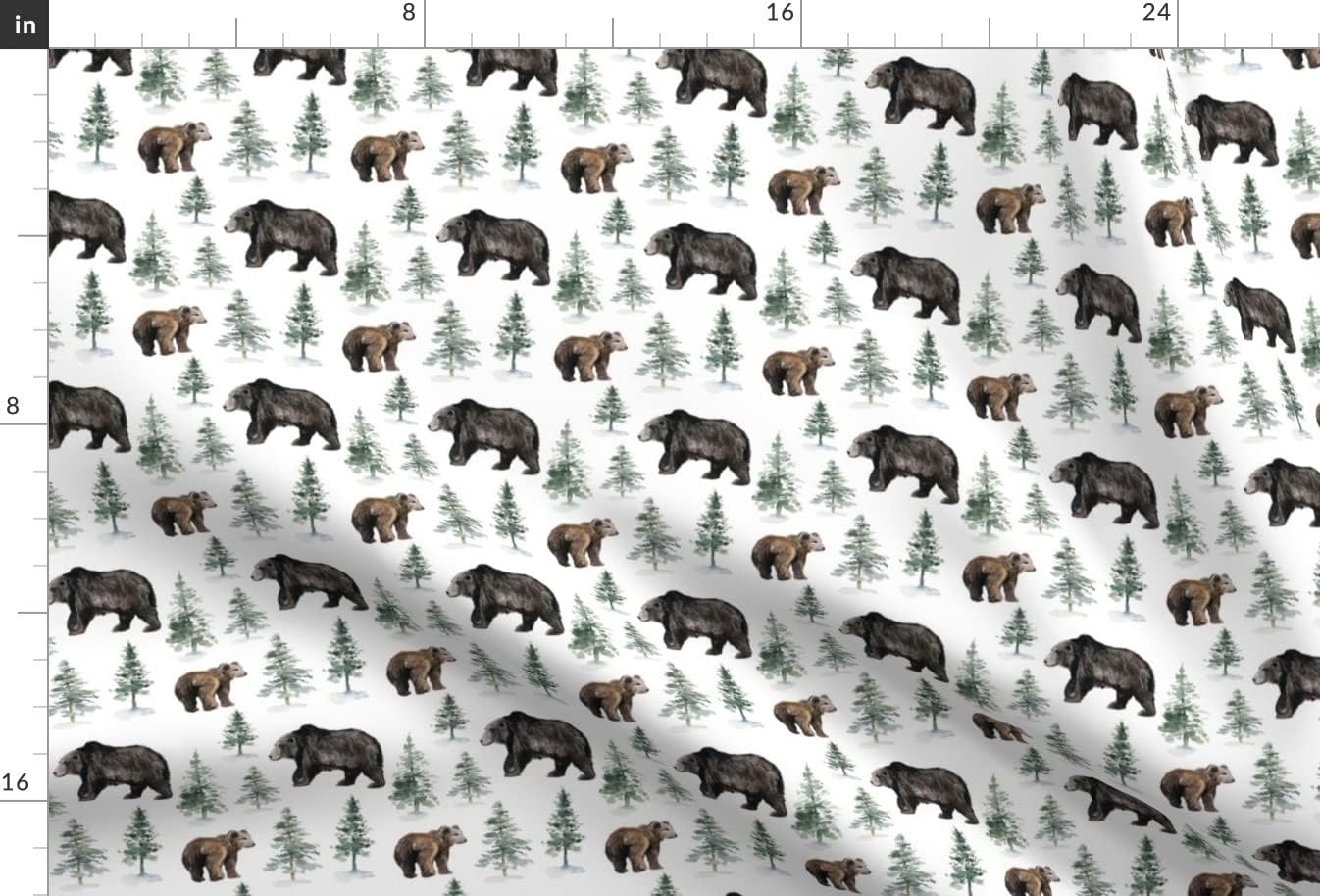 Spoonflower Fabric - Camping Bear Trees White Winter Snow Woodland Bears Nursery Forest Printed on Upholstery Velvet Fabric Fat Quarter - Upholstery Home Decor Bottomweight Apparel