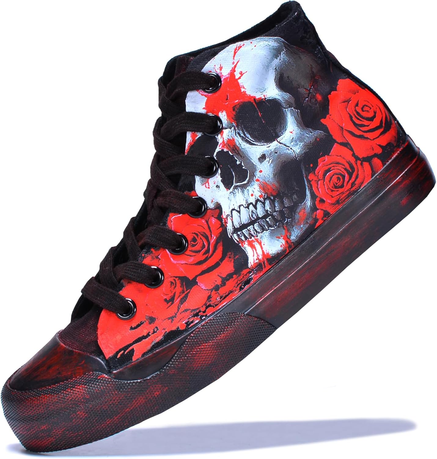 Gothic Skull Shoes for Women Fashion Sneakers Men's Hand-Painted Graffiti Shoes Punk Cosplay Hip Hop Teen Boys Girls Student Casual Walking Streetwear
