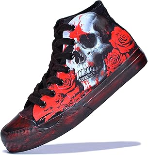 Gothic Skull Shoes for Women Fashion Sneakers Men's Hand-Painted Graffiti Shoes Punk Cosplay Hip Hop Teen Boys Girls Student Casual Walking Streetwear