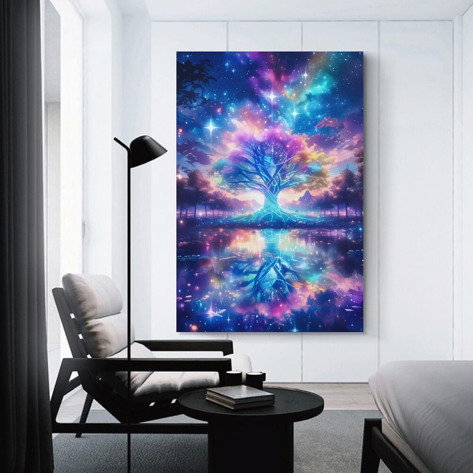 Junmoney Galactic Tree Reflections Canvas Wall Picture, 24x36inch(60x90cm), for Entrance Spaces, Stair Walls Or Halls, A Stylish Accent for Home Entrances
