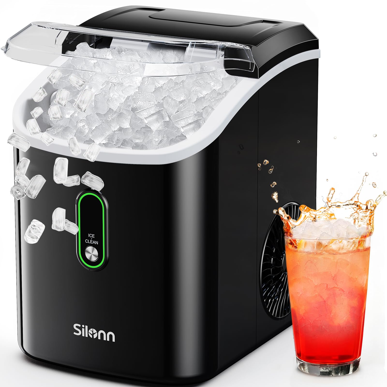 Silonn Nugget Ice Maker Countertop, Pellet Ice Machine with Self-Cleaning Function, Sonic Ice Maker Produces 33lbs of Chewable Ice in 24 Hours, Ideal for Home Kitchen and Office (Black) on Fridge.com