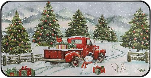 Alfombra de cocina con árbol de Navidad con diseño de muñeco de nieve, color rojo, antifatiga, para invierno, Navidad, decorativas, antideslizantes,
