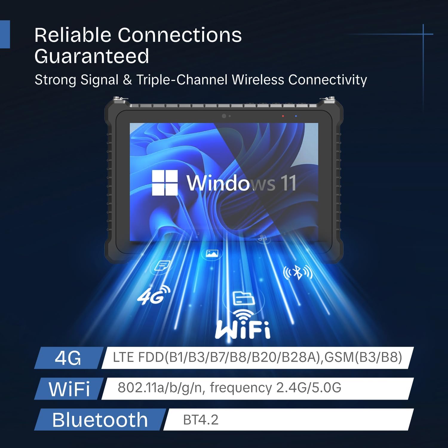 10.1" IP67 Rugged Tablet (N5100 8GB+256GB) Windows 11 Pro Waterproof Industrial Tablet PC, Fingerprint, 16000mAh Battery, 500nit, GPS, WiFi, 4G, BT4.2, for Outdoor Field Work - Image 5