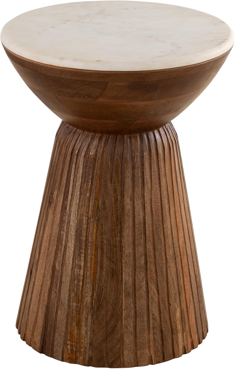 Albany Living Marble Top Solid Mango Wood Decorative Cylindrical Pedestal Side Table, Contemporary Accent Side/End Table, Fully Assembled, for The Living Room and Bedroom, Natural