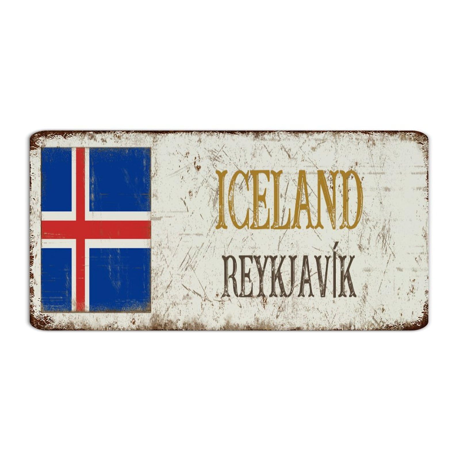 Iceland-Reykjavík Personalized Metal Sign Rustic Fence Signs National Country Souvenir Road Wall Decorations Garage Signs for Garden Yard Garage 6x12 Inch