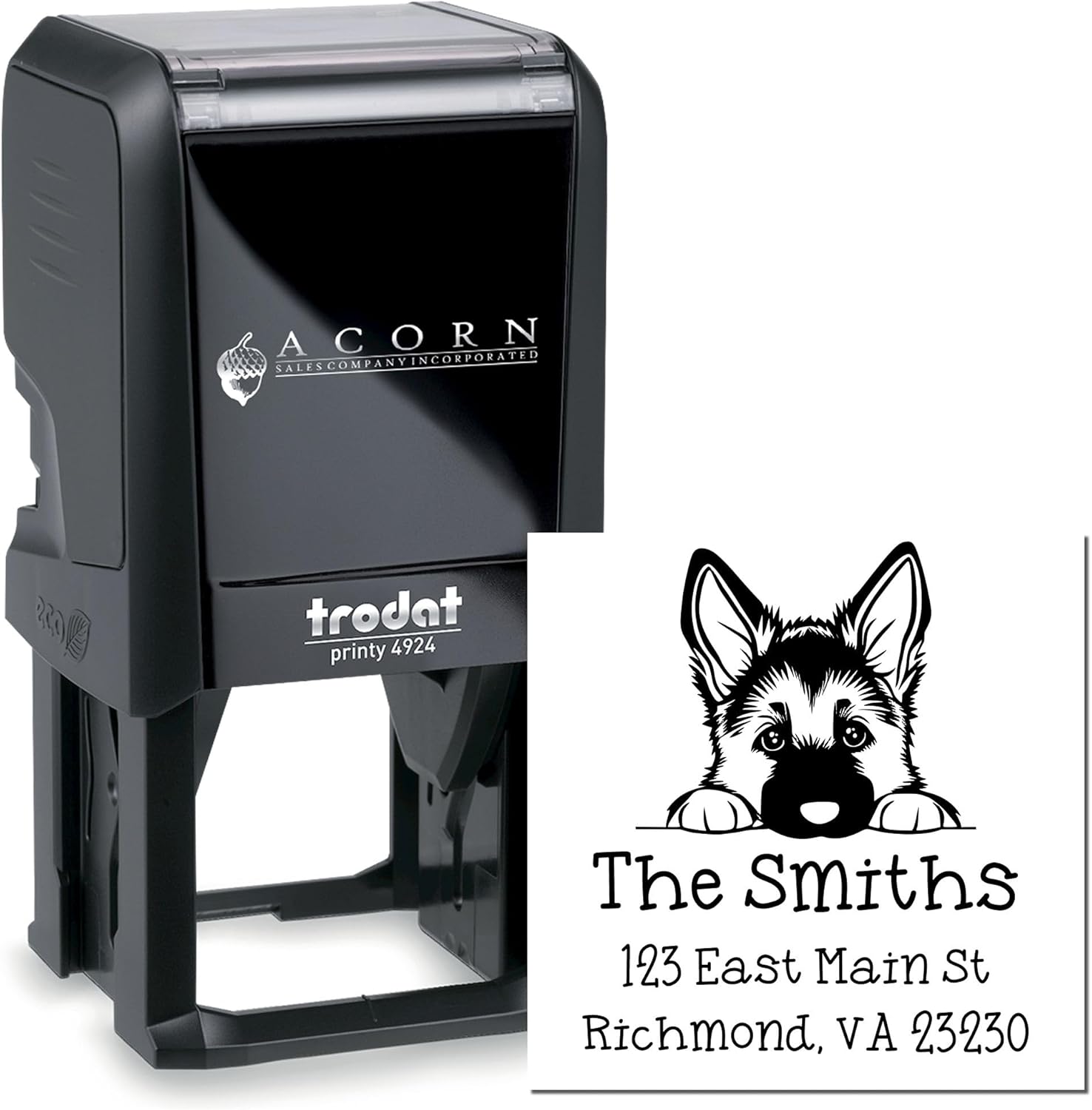 Personalized Self-Inking Return Address Stamp with German Shepherd Puppy Dog Design, Customizable German Shepherd Stamp, Ideal for Home or Office, Available in 11 Vibrant Ink Colors, Size 1-5/8