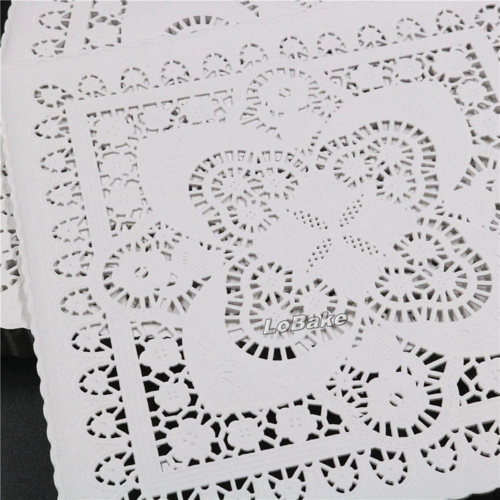 LoBake 250pcs 8 inches Square Chinese Hollow lace Design Paper doilies Coaster Kitchen Table Accessories