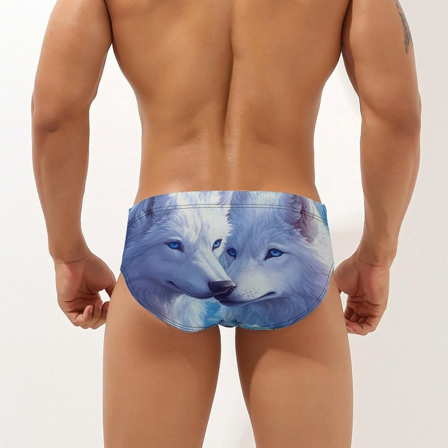 Wolf Rose Men's Swimsuit Brief Sexy Bikini Briefs Retro Printed Swimwear Quick Dry Swimming Trunks 3X-Large