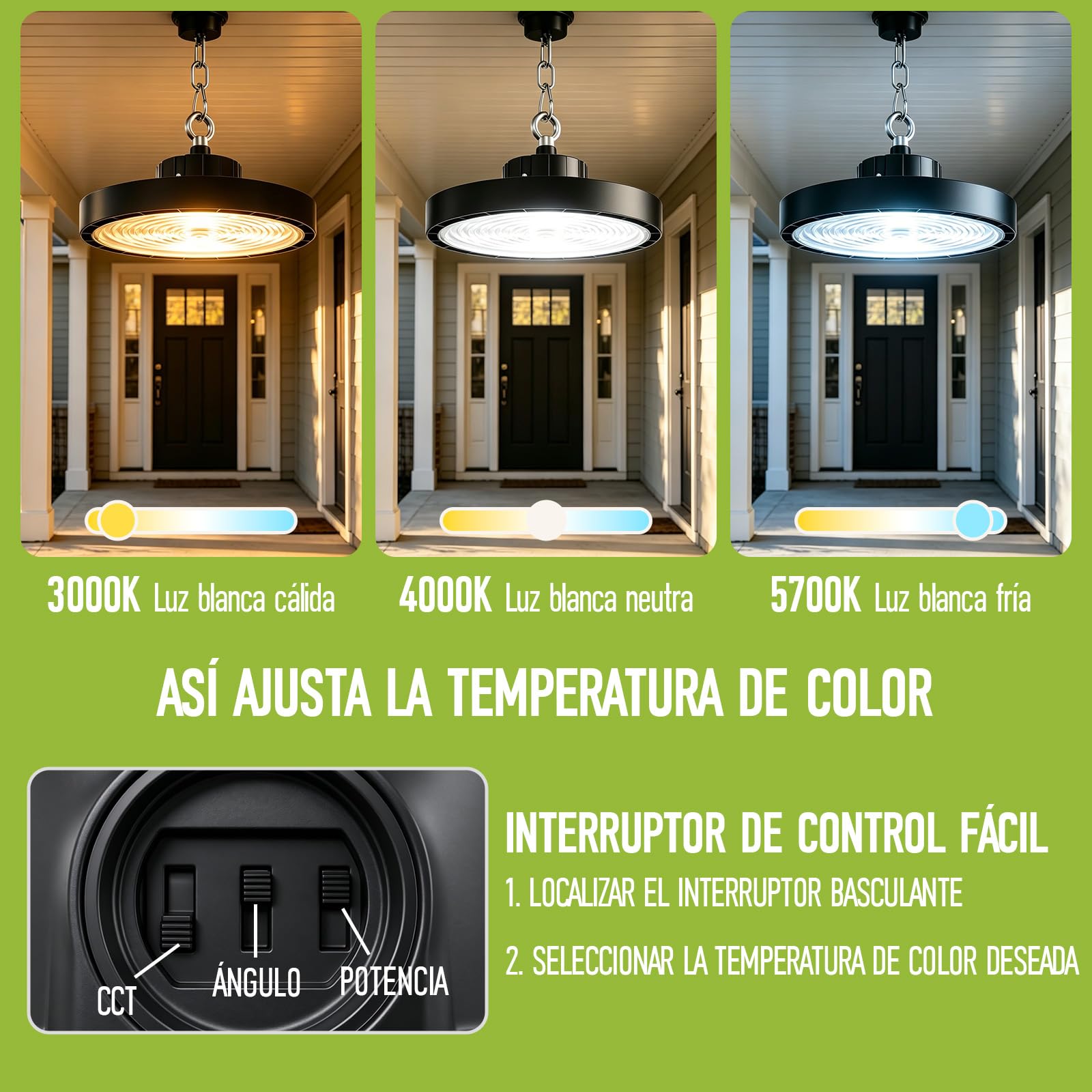200W UFO LED Lámpara de Alta Bahía 32000LM Campana Led Industrial CCT Regulable 120W/150W/200W Focos Led Interior Techo IP65 Impermeable 60-110º Para AlmacénGaraje Fábrica Taller