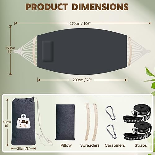 Miniatura 4 de Chihee Hamaca de algodón grande, suave y transpirable, hamaca de campamento con capacidad para hasta 660 libras, hamaca portátil para árbol con