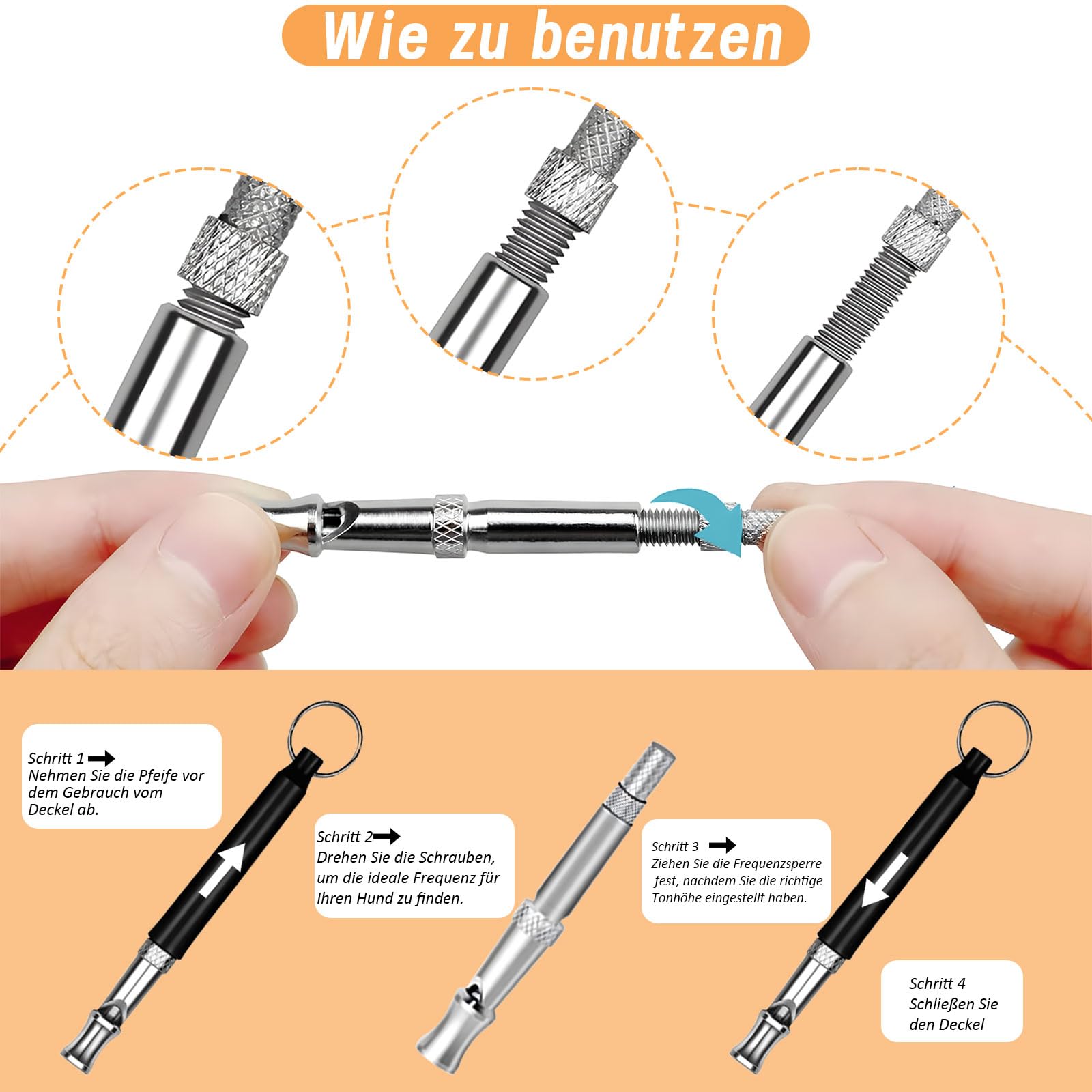 Sifflet pour chien à haute fréquence silencieux - Accessoire anti-aboiement ultrasonique avec cordon - Sifflet réglable pour toutes les races - Noir