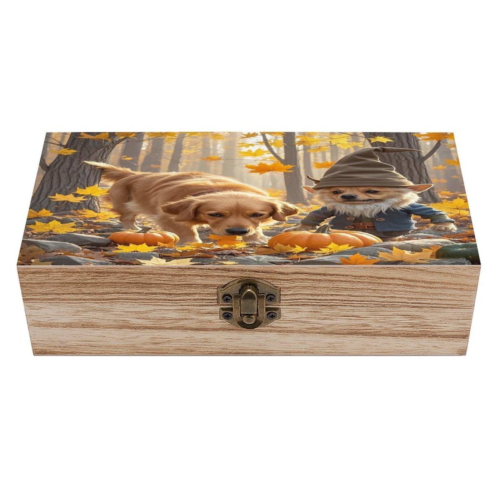 LZQPOEAS Dog And Maple Leaves Wooden Box Storage Space to Organize Jewelry in A Beautiful Small Storage Box Decorative Card Boxes Memory Treasure Boxes for Crafts And Photo Storage