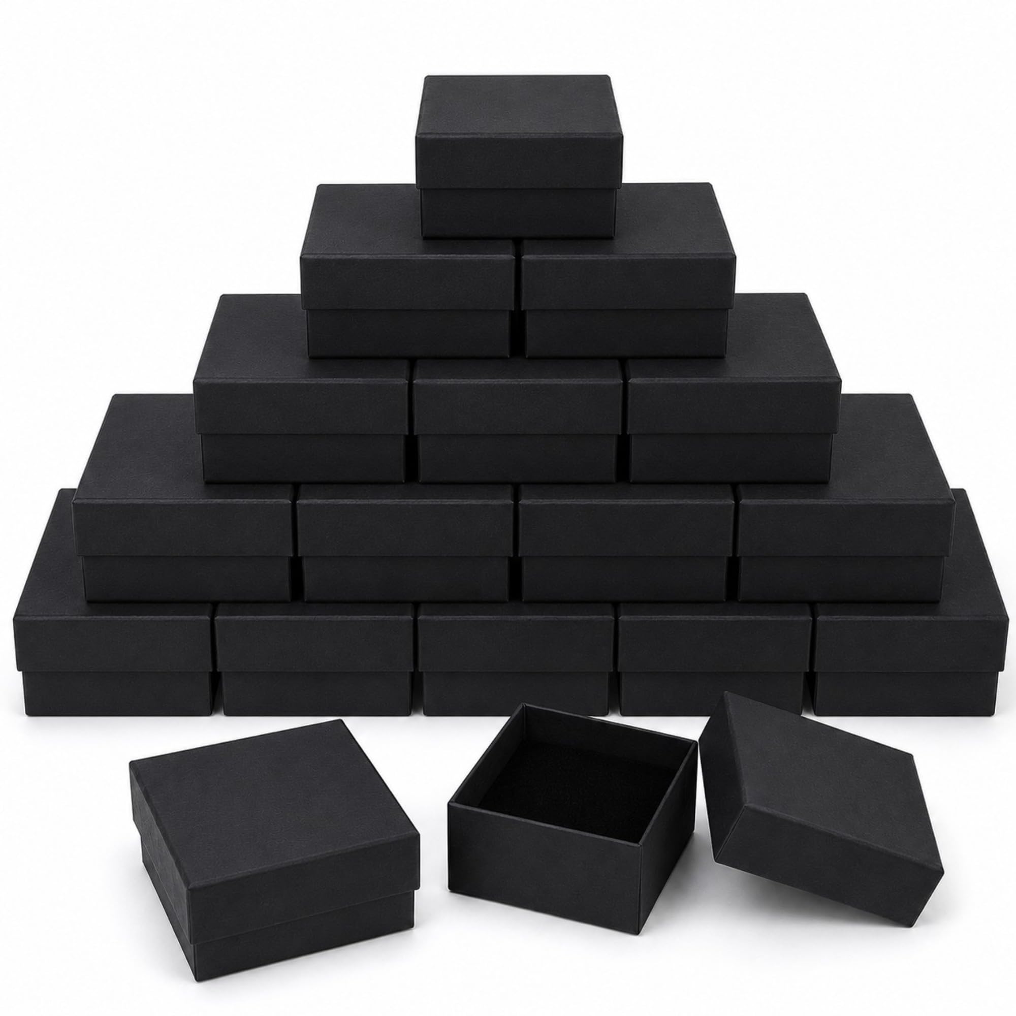 Emartbuy Black Rigid Jewellery Gift Box – Size 1 (9 × 9 × 5 cm) – Luxury Sturdy Cardboard Packaging for Rings, Earrings & Small Gifts – Pack of 48