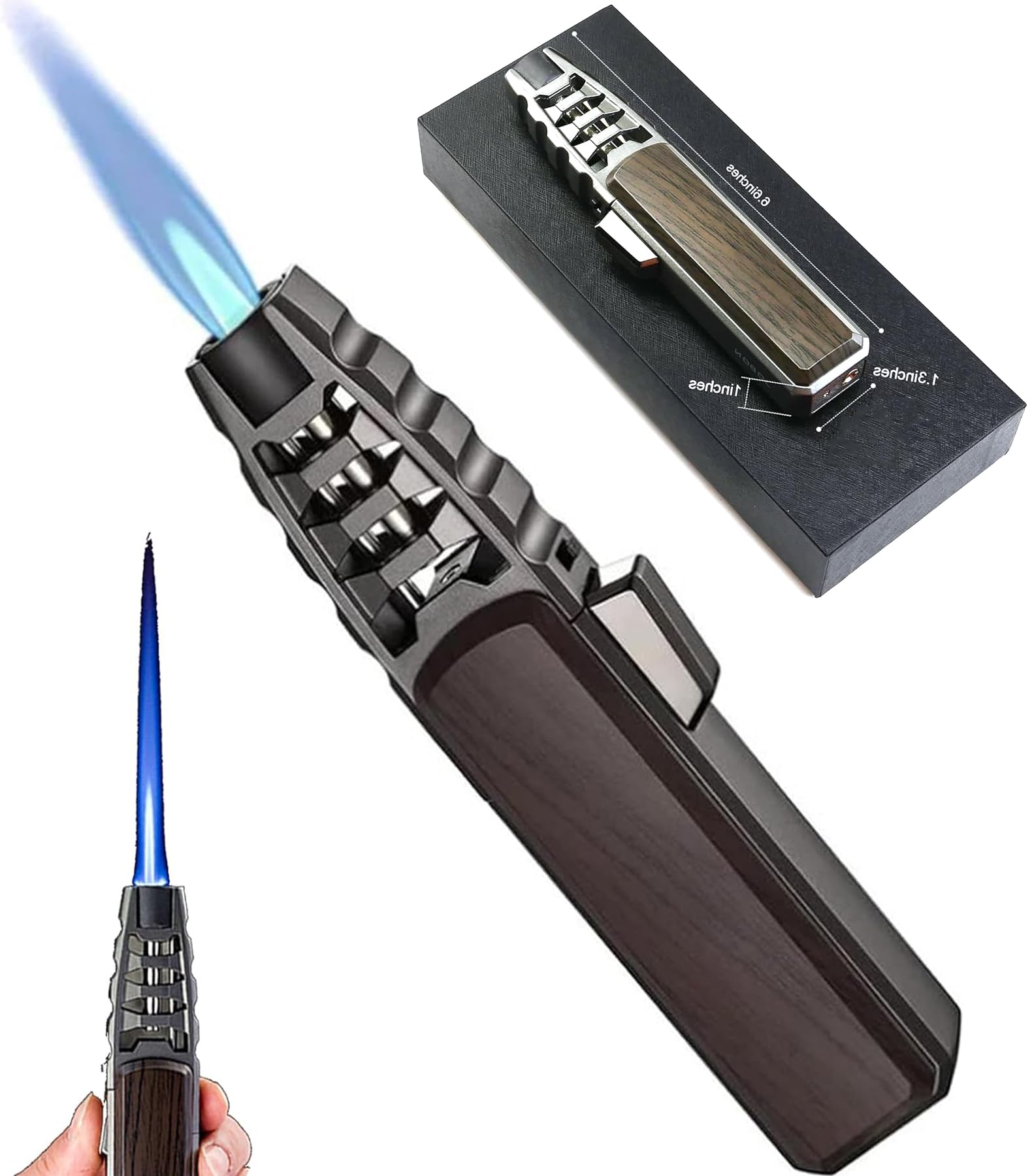 Enthowother Butane Torch Lighter, Torch Lighters Butane Refillable - Windproof Lighters, Adjustable Big Jet Flame Bright Fire Lighter for Baking (Grey