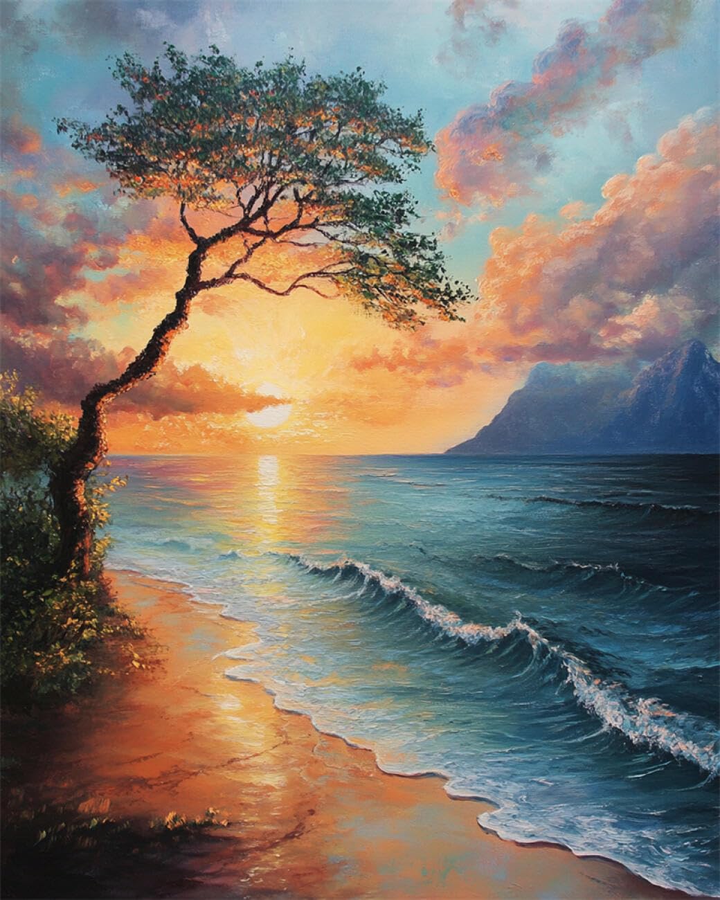RKFLGEW DIY Seed Bead Embroidery Kits Beach Waves Oil Painting 50x70cm