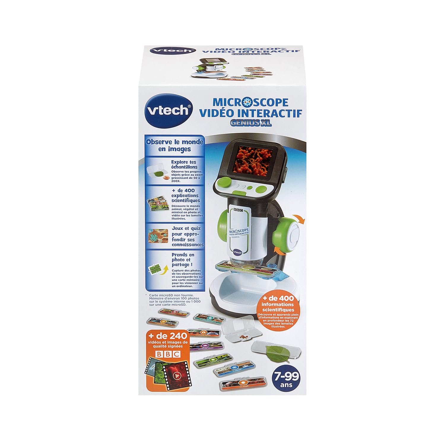 VTech - Genius XL Microscope Vidéo Interactif, avec Écran Couleur Numérique, Photos et Vidéos de la BBC, Jouet Scientifique Éducatif, Cadeau Enfant Dès 7 Ans - Contenu en Français