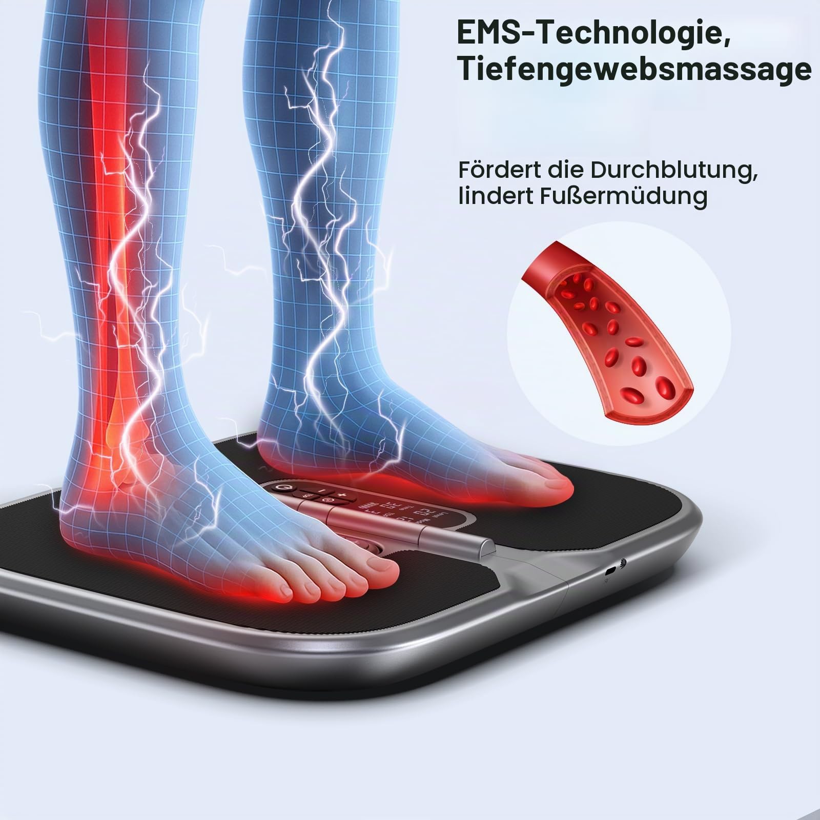 Medic Durchblutungs-Stimulator Beine & Füße mit Rotlichttherapie(660+850NM), EMS Fußmassagegerät mit Doppelter Physiotherapie, Mit magnetischem Fernbedienung und beiliegender Tragetasche