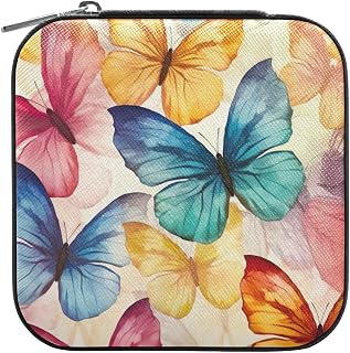 Small Travel Jewelry Box, Portable Jewelry Organizer Case with Zipper | PU Leather Mini Jewelry Holder with Removable Dividers for Rings, Earrings, Necklaces & Bracelets, Colorful Butterfly