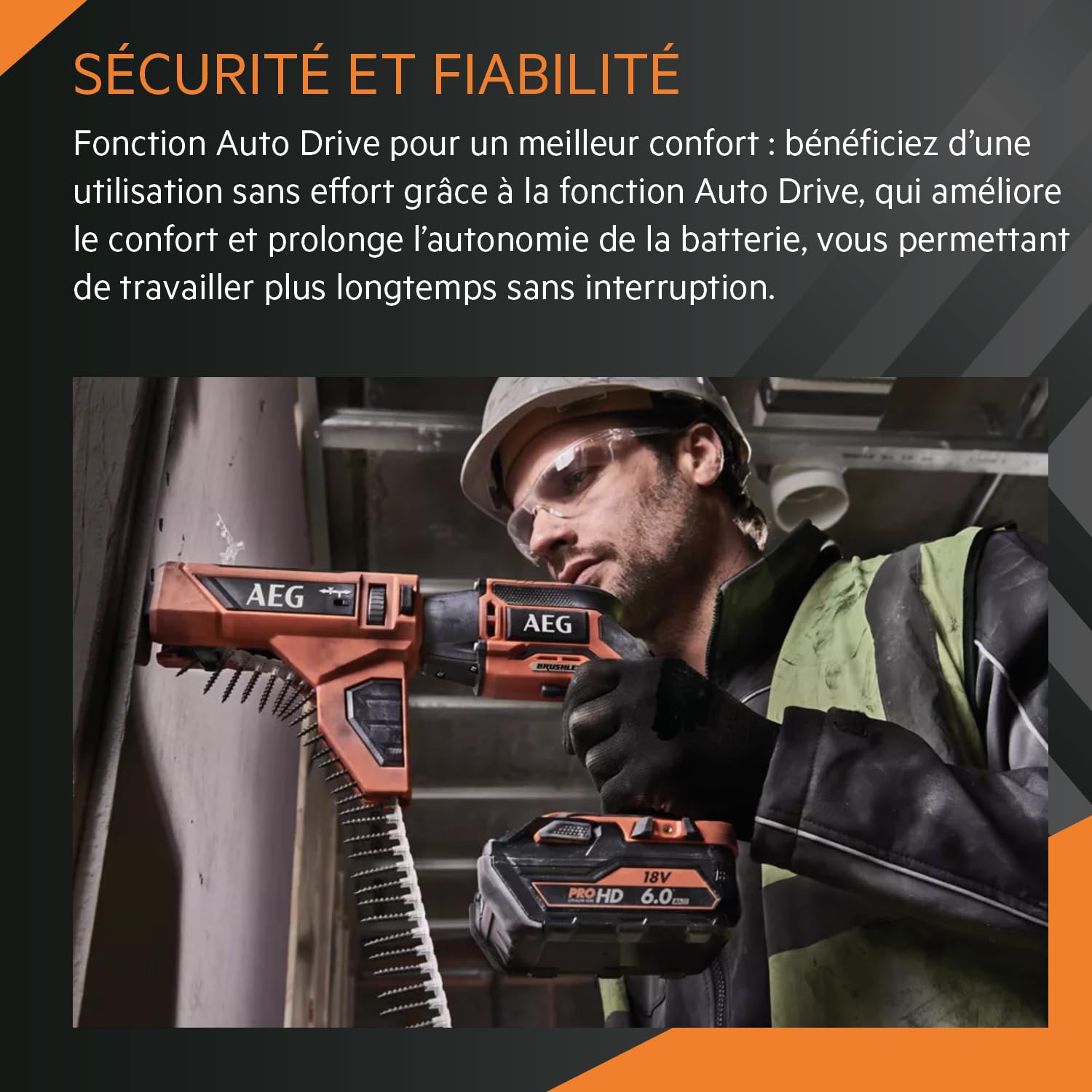 AEG - Visseuse Plaquiste 18V PRO18V Brushless (Sans Batterie) - Réception Hex ¼ avec Changement de Porte-Embout Sans Clé - Fonction Push Drive - Grand Confort de Travail - BTS18BL-0