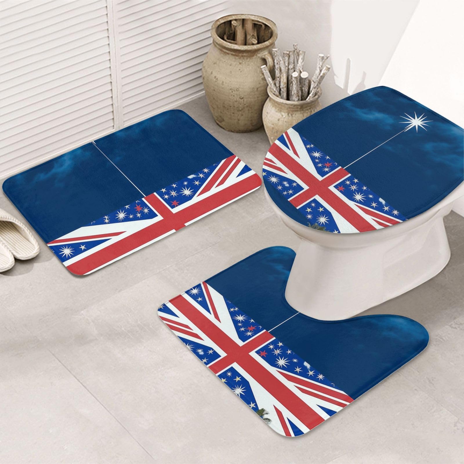 Lot de 3 tapis de bain Nouvelle-Zélande doux et absorbants avec contour WC en U antidérapant