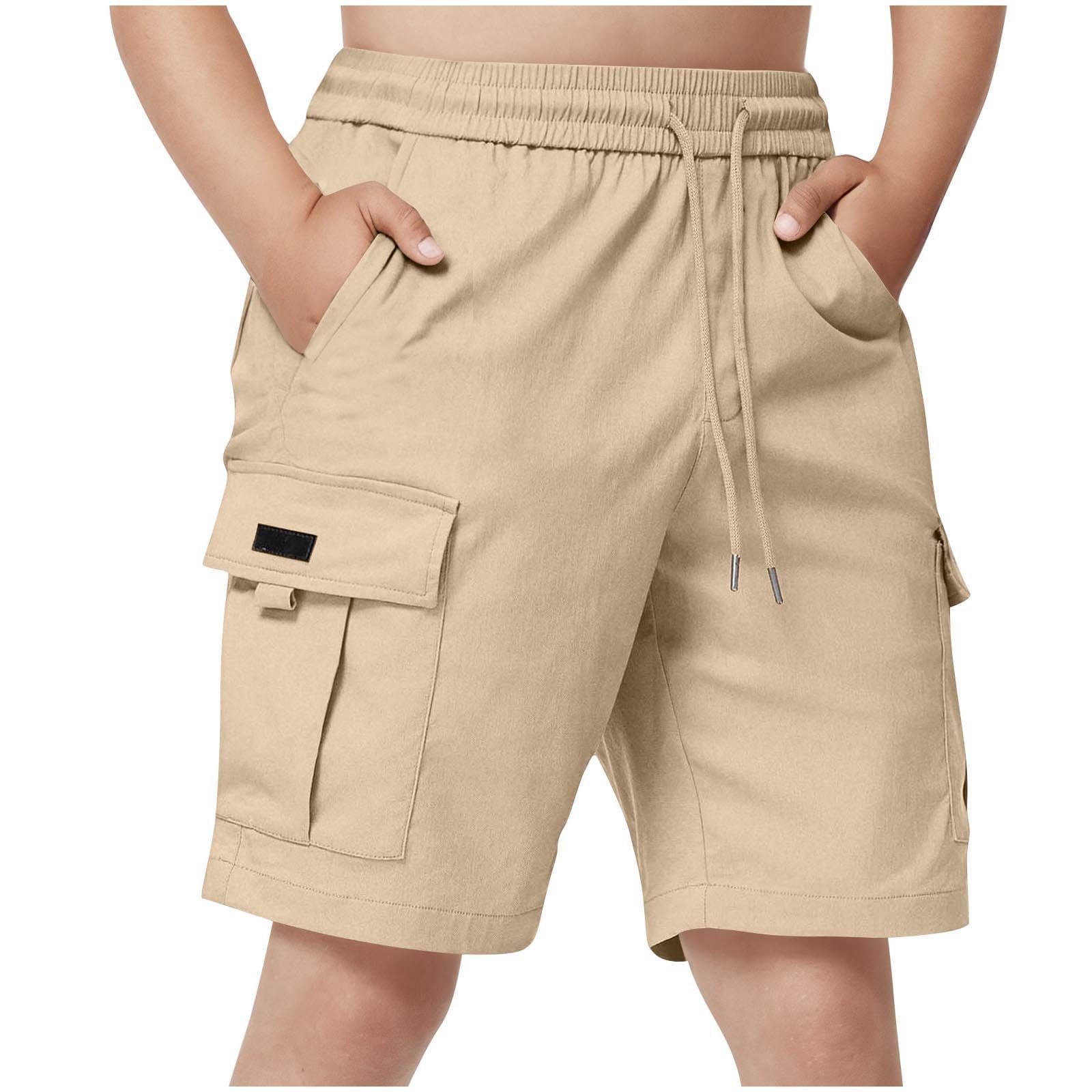 Pantalones Cortos Cargo para niños con Cintura elástica y cordón múltiples Bolsillos Corte Recto y Aspecto Casual para Uso Diario y Escolar #51
