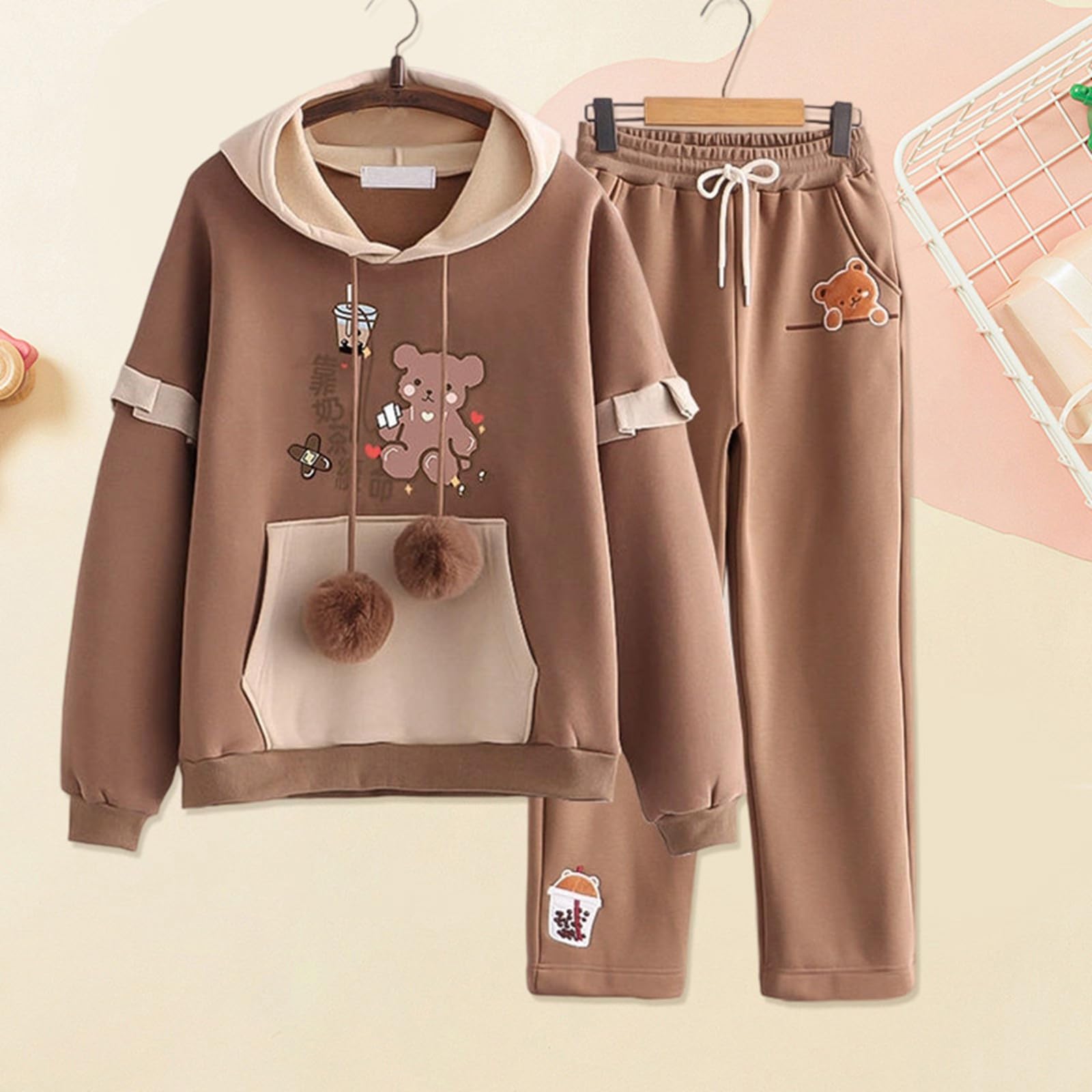 Generico Completo da Ragazza Composto 2 Pezzi, Tuta Casual con Felpa e Pantaloni della Abbigliamento Scolastico per Ragazze, Comodo Sportivo #D