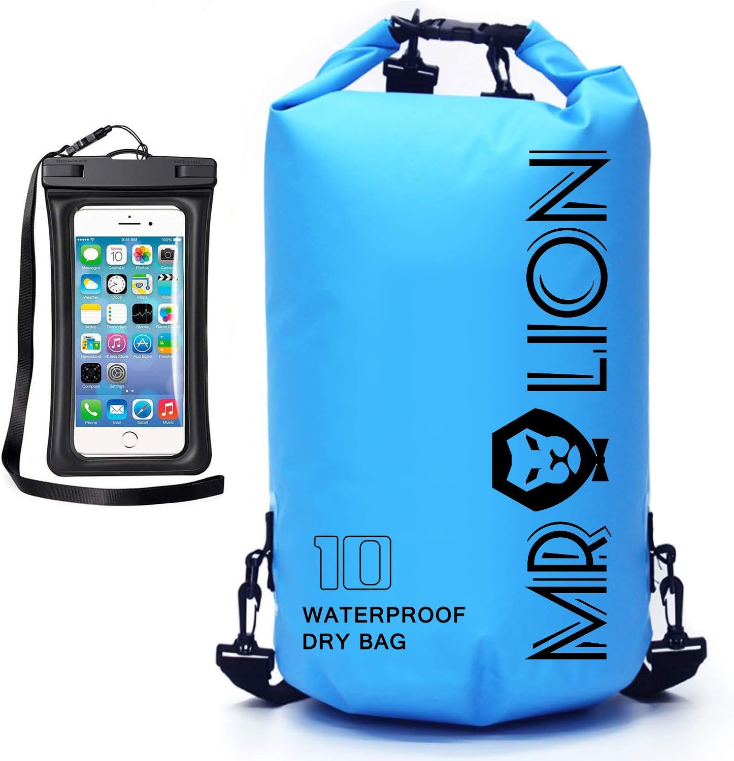 Waterproof Dry Bag - Roll Top Dry Compression Sack Keeps Gear Dry for Kayaking, Beach, Rafting, Boating, Hiking, Camping, Swimming, Floating and Fishing with Waterproof Phone Case (Blue, 10L)