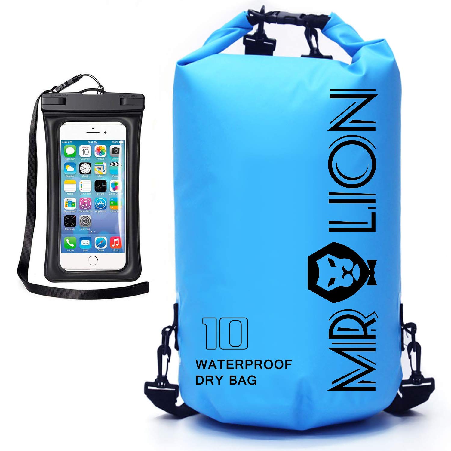 Waterproof Dry Bag - Roll Top Dry Compression Sack Keeps Gear Dry for Kayaking, Beach, Rafting, Boating, Hiking, Camping, Swimming, Floating and Fishing with Waterproof Phone Case (Blue, 10L)