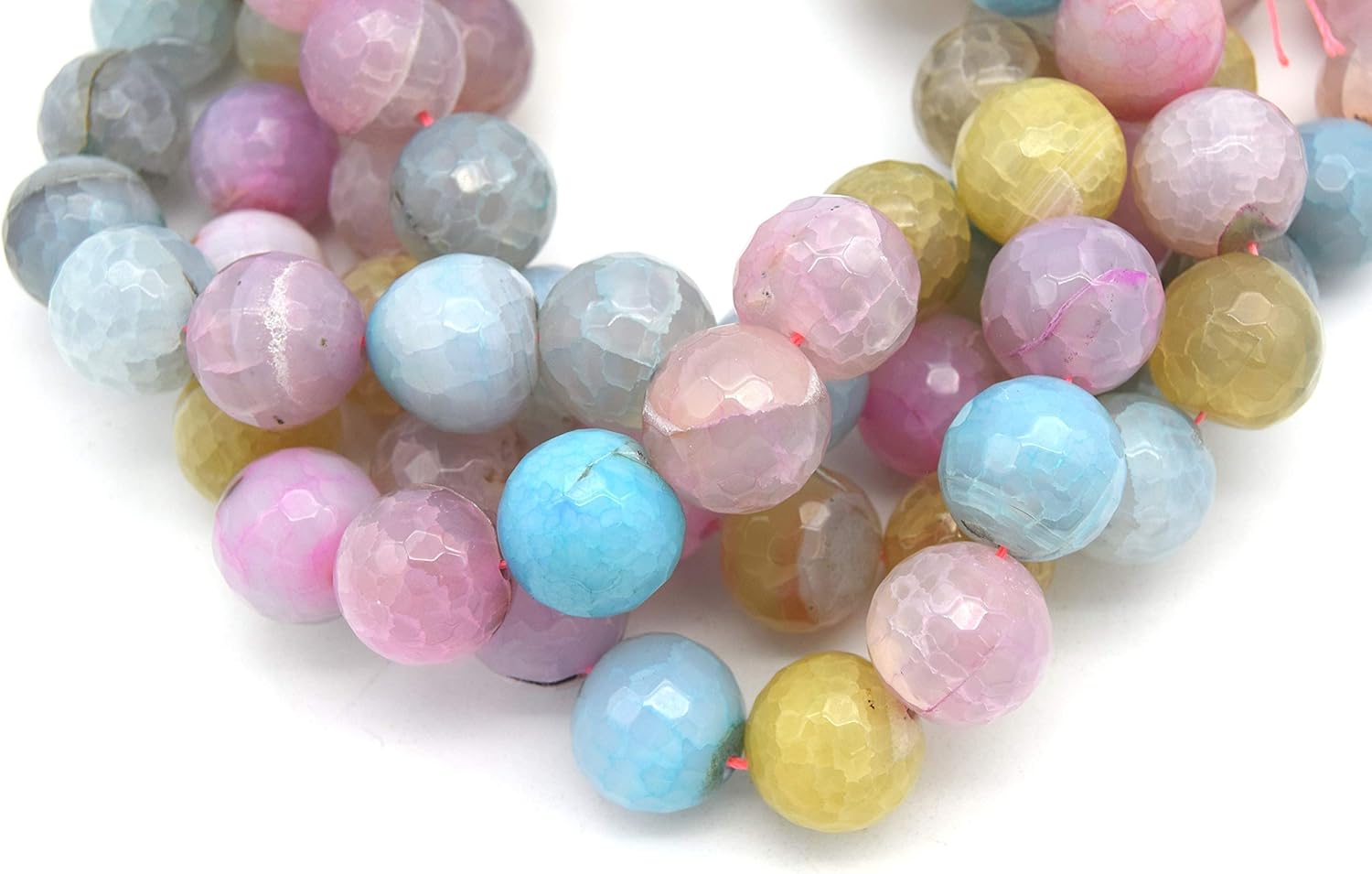 20mm Light Pink/Blue/Yellow Dyed Agate Faceted Sphere/Ball Shaped Beads - (Approx. 15" ~20 Beads)