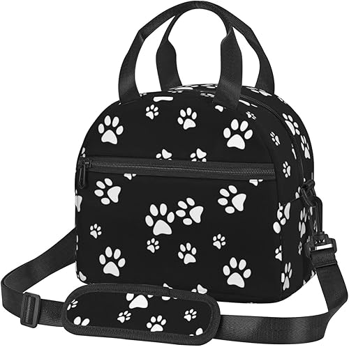 Perinsto Lonchera reutilizable con diseño de patas de animales para mujeres, bolsa de almuerzo de gran capacidad con bolsillo lateral y correa para