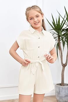 Amazon.com: Mafulus Girls Cute Romper Button Down Belted