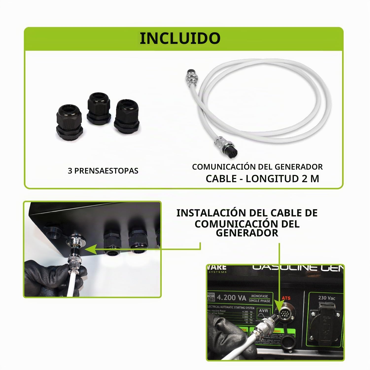 Tecnoware Power Systems - ATS para Generador 4200VA-9200VA, Sistema de Arranque Eléctrico/Automático, Indicadores de Estado, Cargador de Batería Integrado, Selector Manual/Automático