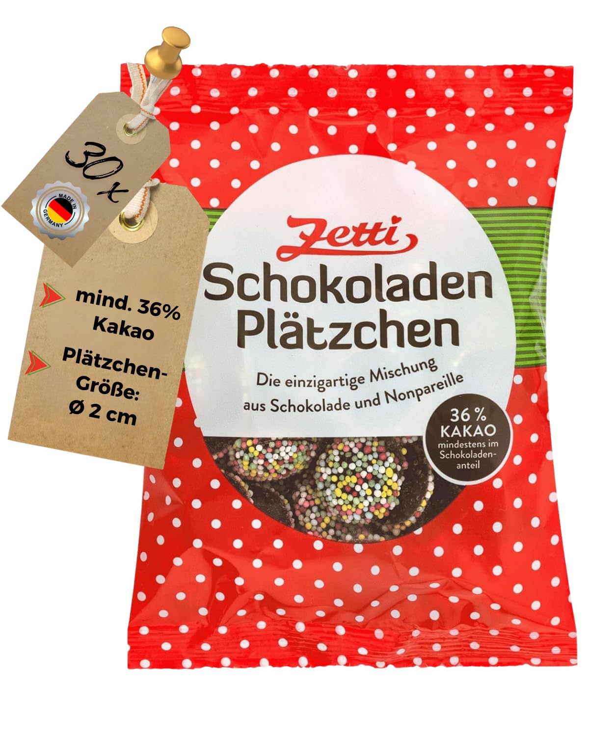 Zetti Schokoladen Plätzchen - 30x 150g Knuspergebäck mit Zucker-Dragees