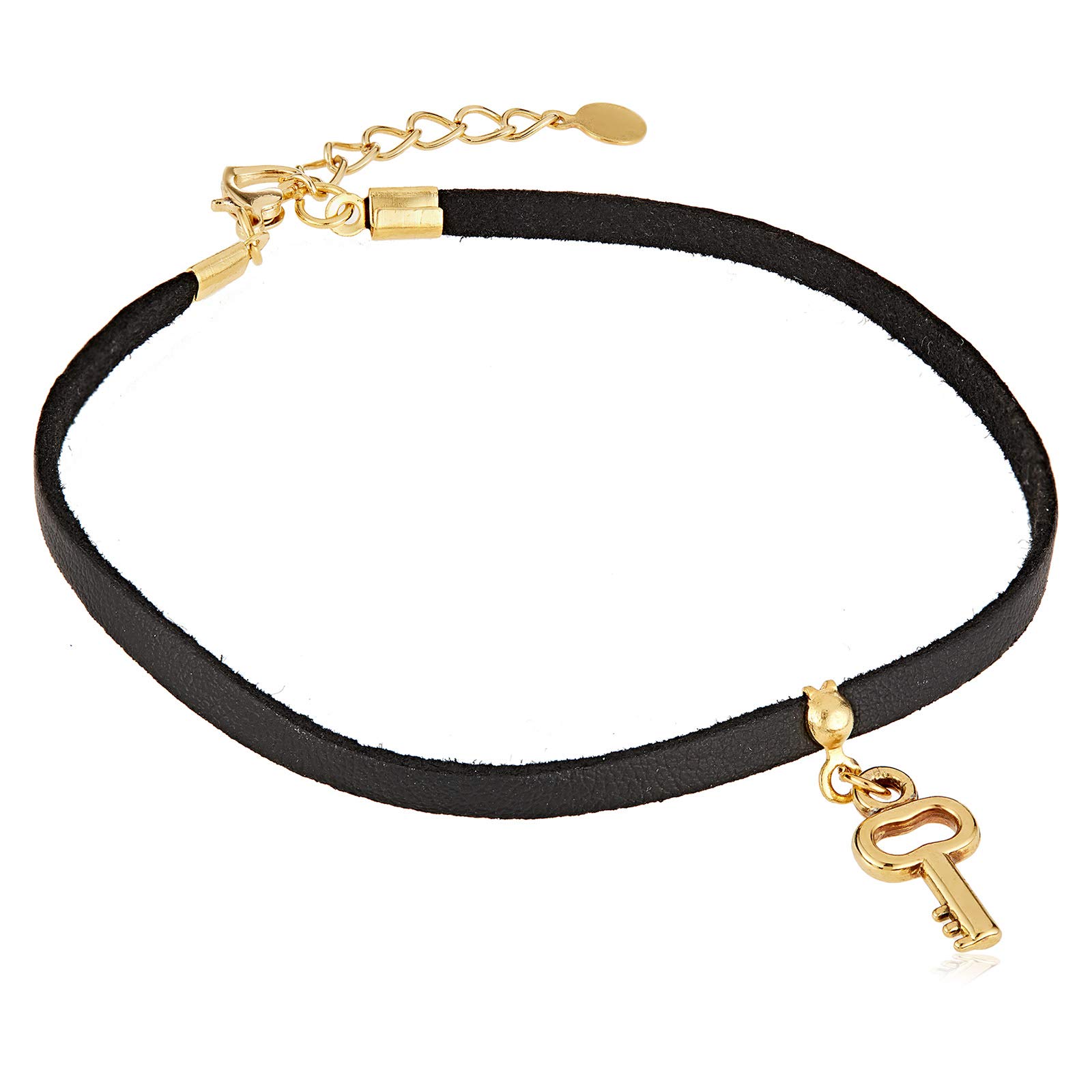 Alwan Faux Leather Long Size Anklet for Women - EE3723FBKGL, Leather