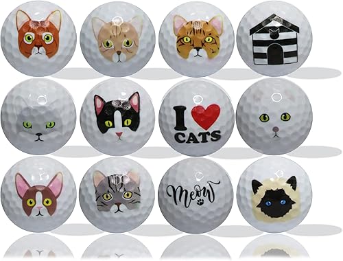Pelotas de golf para amantes de los gatos, paquete de 12 unidades. Gran idea de regalo de mamás, papás y niños, perfectas para la persona que lo