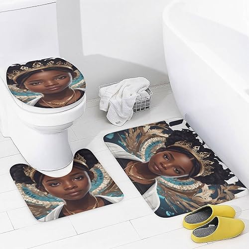 Miniatura 4 de ZGDPBYF Juego de cortina de ducha para mujer afroamericana con alfombras antideslizantes, juego de baño con corona de reina afro negra con