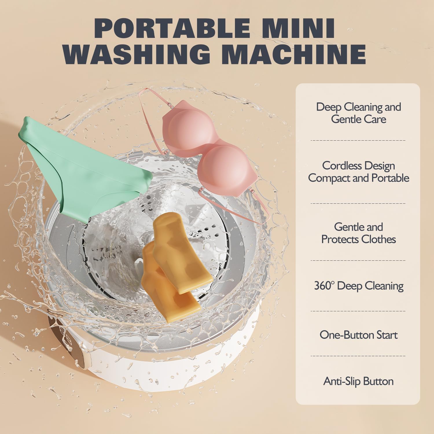 JFX Underwear Washing Machine, Mini Portable Washing Machine, Rechargeable Underwear Washer Deep Clean Small Clothes for Apartment, Dorm, RV, Travel & Hotel Use, Laundry Cup for Bra, Underwear, Socks