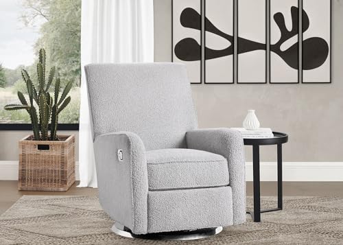 Image of Delta Children Nest Nursery Swivel Recliner - Fabric is GREENGUARD Gold Certified and Oeko-TEX Standard 100 - Upholstered in a Unique Chenille Yarn for Blanket Like Softness, Fog