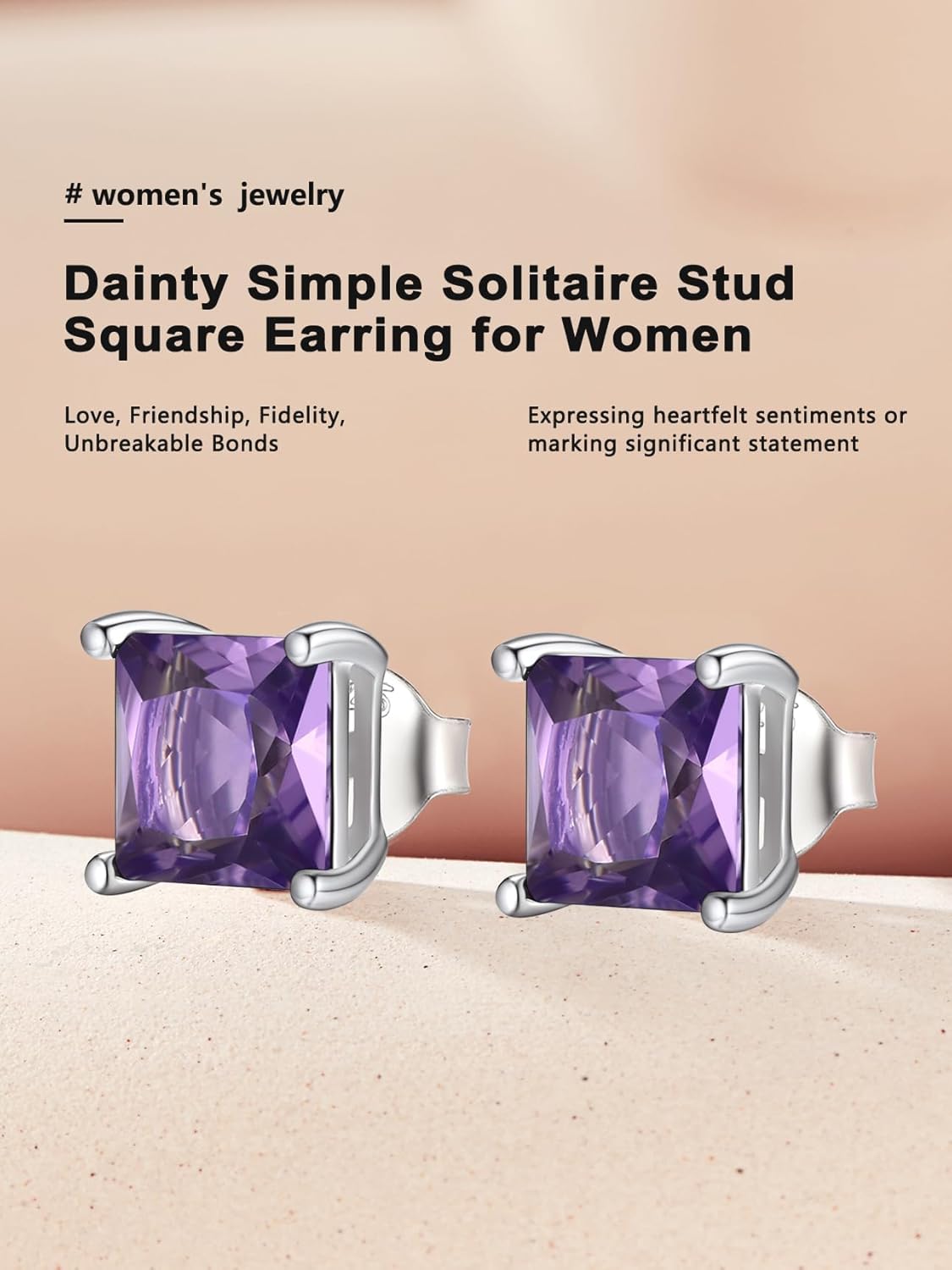 Bestyle 925 Sterling Silver 2CT Birthstone Stud Earrings for Women, Hypoallergenic Heart/Round/Square Cubic Zirconia Earrings Dainty Jewelry Gifts for Birthday,Christmas,Valentine's Day - Image 6