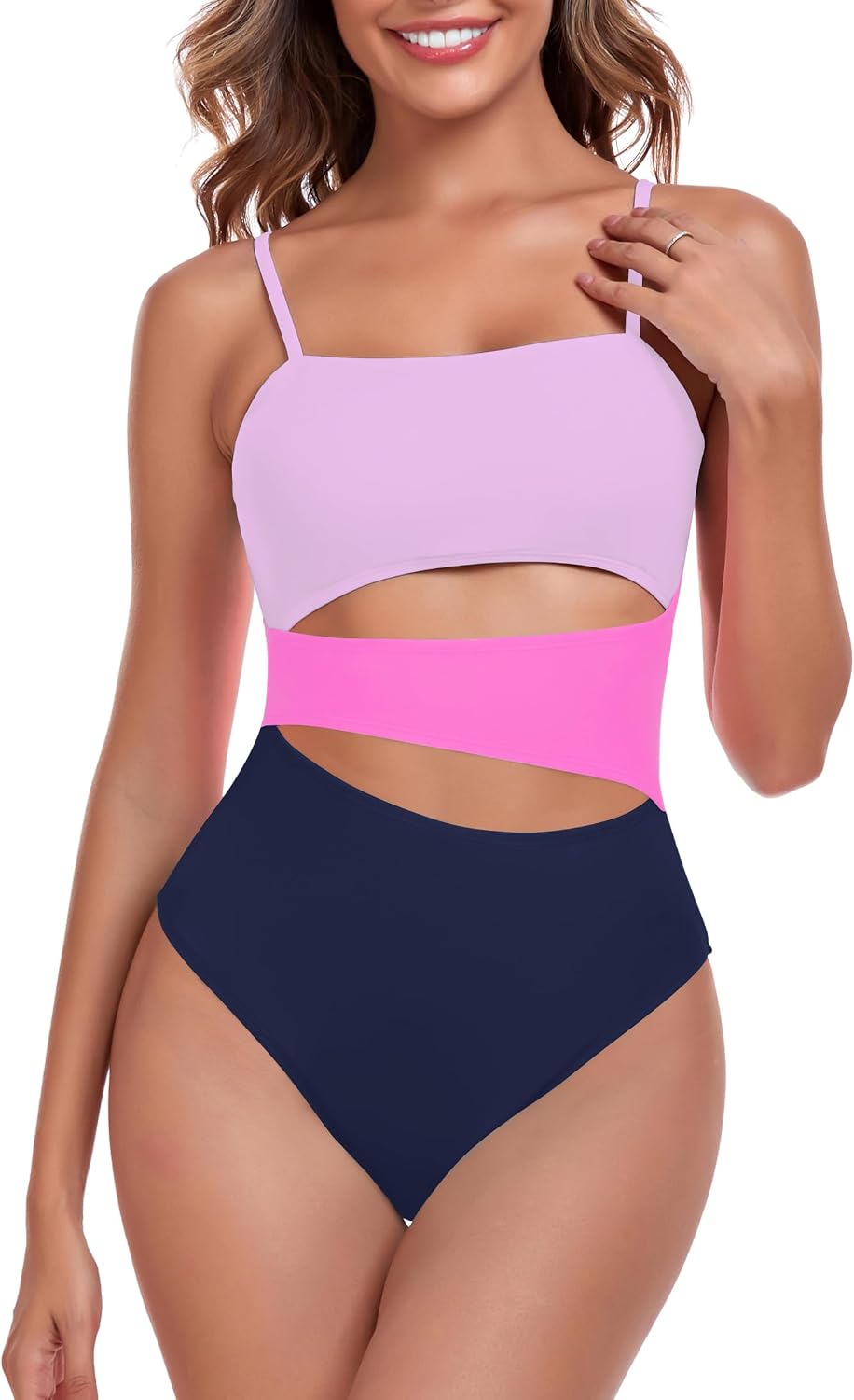 RELLECIGA Women's Geometric Cutout Bathing Suits Adjustable Straps Bandeau One Piece Swimsuit for Women