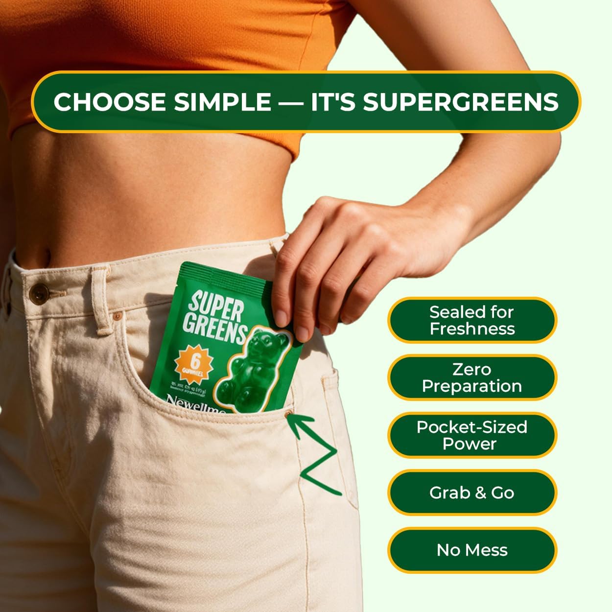 NEWELLME Super Greens Gummies, Delicious Daily Greens Multivitamin Gummy Bears with Superfoods, Fiber & Probiotics for Gut Health, Energy & Immune Support, Sugar Free, 14 Grab-and-Go Packs - Image 7