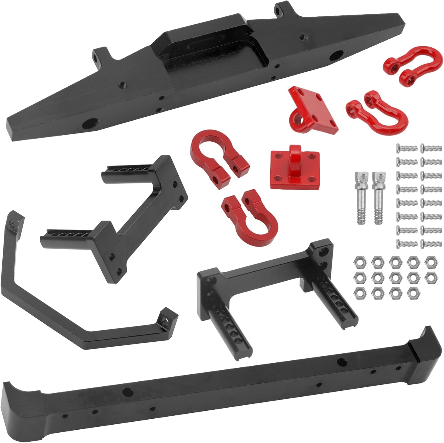 Aluminum Front Rear Bumper & Trailer Hook Compatibke with MN Model MN128 MN-128 1/12 RC Car (Black)