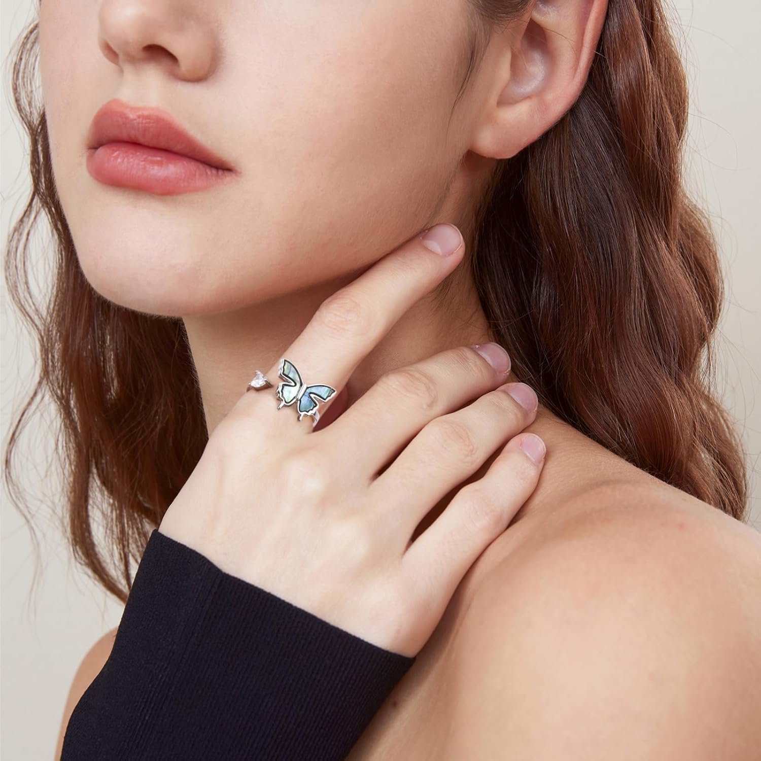 Butterfly Spinner Ring for Women 925 Sterling Silver Abalone Shell Fidget Anxiety Ring Open Adjustable Ring With Cubic Zirconia Jewelry Birthday Gifts for Women - Image 4