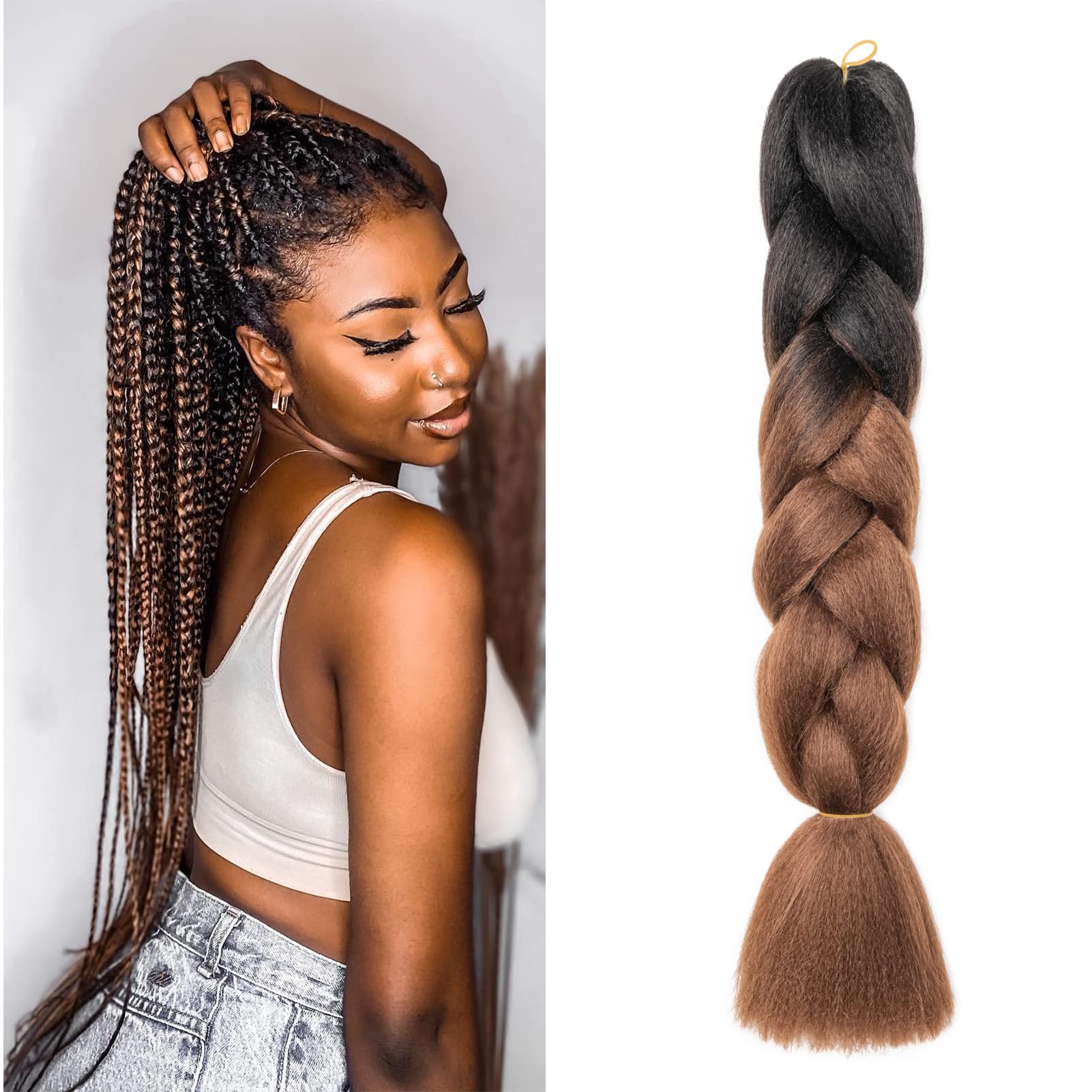 60cm Extensiones de Pelo Trenzas Africanas Castaño Oscuro Extensiones para Trenzas Africanas 1 pcs 100g Kanekalon Pelo para Trenzas Africanas Sintetico Extensiones de Trenzado Cabello Braiding — view 175