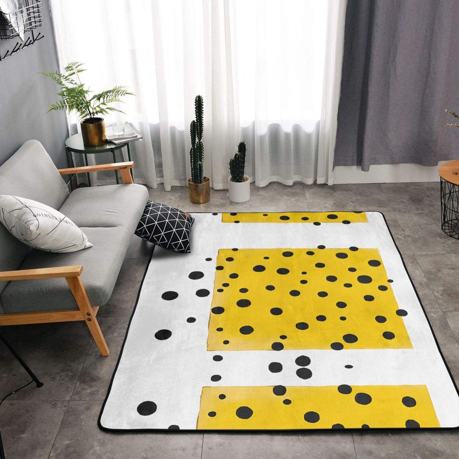 Teppich, Senfgelb und Schwarz, bedruckt, 160 x 121,9 cm, weich, rutschfest und langlebig, Bodenmatte für Wohnzimmer, Büro und mehr